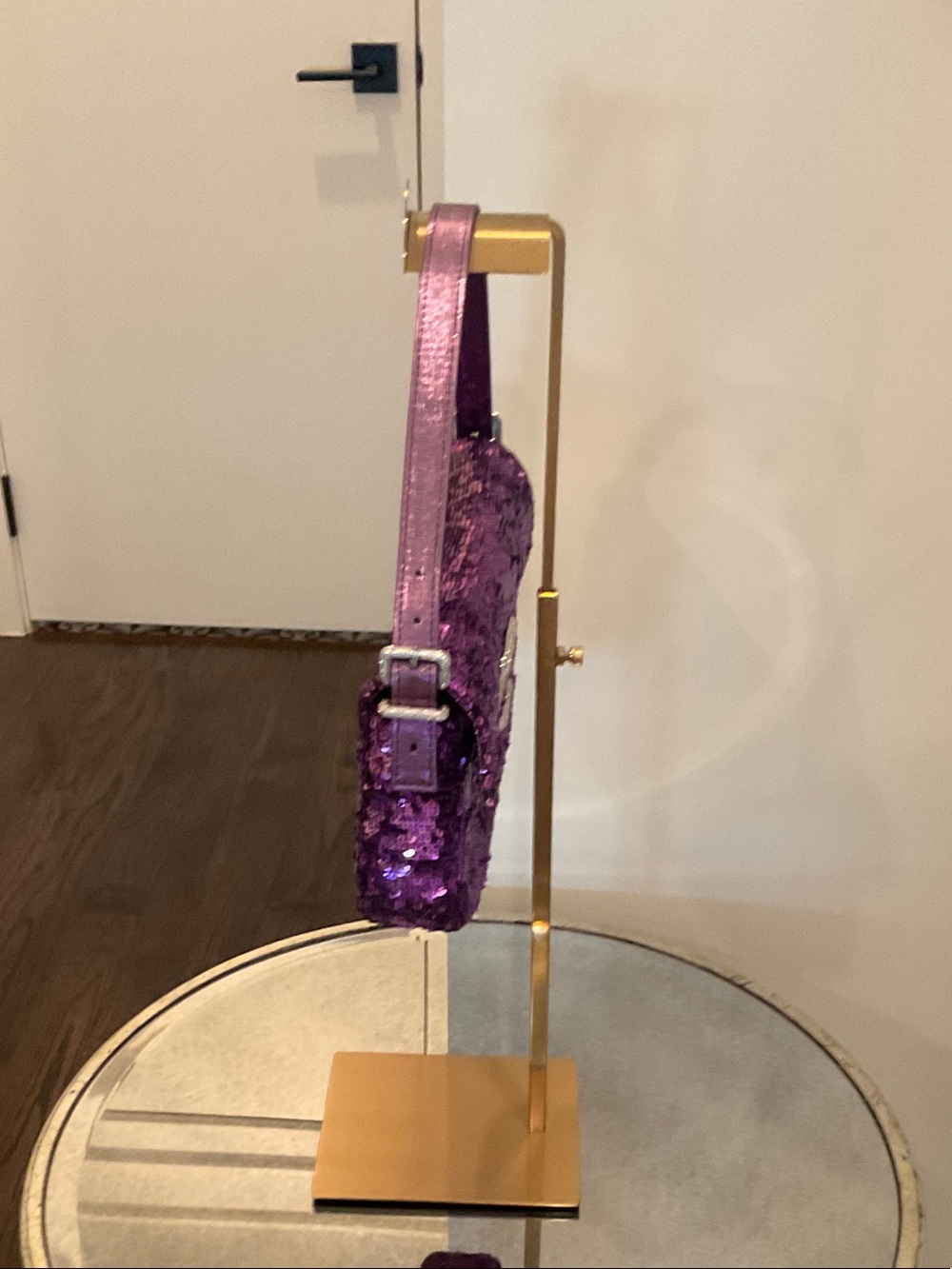 Sequin Purple Shoulder Bag with Decorative Buckle - Picture 5 of 6